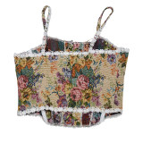 Vintage Bustier Oil Painting Jacquard Embroidery Halter Vest Fishbone Shapewear Lace Corset SML21738