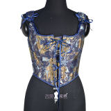 Blue Gold Flower Bustier Half Breast Leaf Print Vest Woman Vintage Chest Wrap Court Corset  SML388