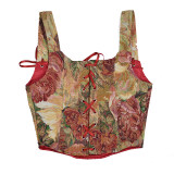 Double Vest Chest Top Butterfly Shoulder Strap Knot Ink Chrysanthemum Fishbone Corset SML1102