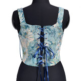 Plant Flowers Bustier Yarn-Dyed Jacquard Oil Painting Style Ink Chrysanthemum Vintage Corset  SML1101