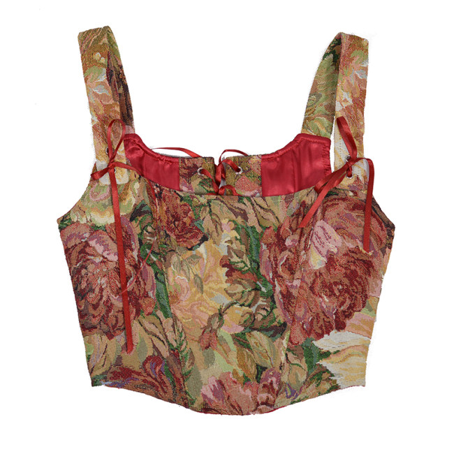 Double Vest Chest Top Butterfly Shoulder Strap Knot Ink Chrysanthemum Fishbone Corset SML1102