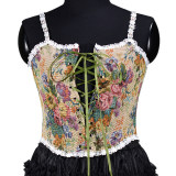Vintage Bustier Oil Painting Jacquard Embroidery Halter Vest Fishbone Shapewear Lace Corset SML21738