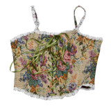 Vintage Bustier Oil Painting Jacquard Embroidery Halter Vest Fishbone Shapewear Lace Corset SML21738