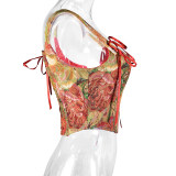 Double Vest Chest Top Butterfly Shoulder Strap Knot Ink Chrysanthemum Fishbone Corset SML1102