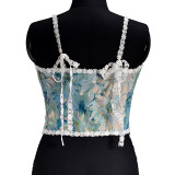 Vintage Bustier Oil Painting Jacquard Embroidery Halter Vest Fishbone Shapewear Lace Corset SML21738
