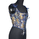 Blue Gold Flower Bustier Half Breast Leaf Print Vest Woman Vintage Chest Wrap Court Corset  SML388
