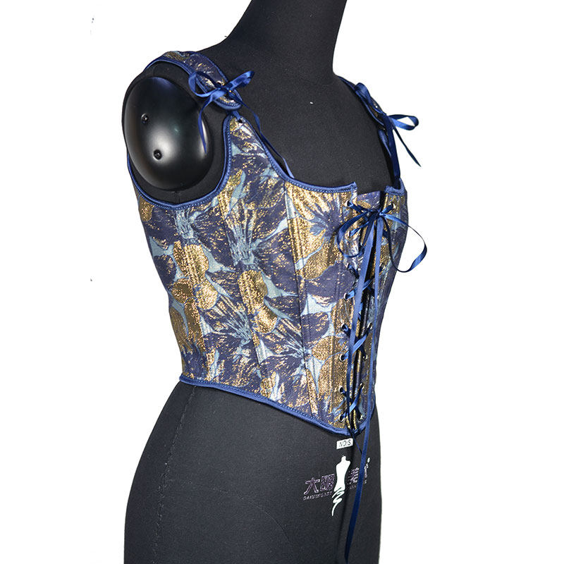 Blue Gold Flower Bustier Half Breast Leaf Print Vest Woman Vintage Chest Wrap Court Corset  SML388