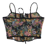 Vintage Bustier Oil Painting Jacquard Embroidery Halter Vest Fishbone Shapewear Lace Corset SML21738
