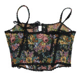 Vintage Bustier Oil Painting Jacquard Embroidery Halter Vest Fishbone Shapewear Lace Corset SML21738