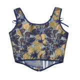 Blue Gold Flower Bustier Half Breast Leaf Print Vest Woman Vintage Chest Wrap Court Corset  SML388