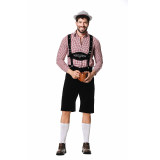 Men Oktoberfest Suspenders Plaid Beer Suit Servant Cosplay Maid Costume XY82342