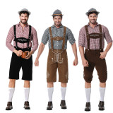 Men Oktoberfest Suspenders Plaid Beer Suit Servant Cosplay Maid Costume XY82342
