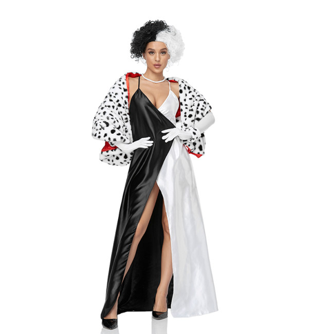 Halloween Cruella Spotted Dog Leopard Cape Cosplay Witch Uniform Stage Performance Costume DL2023