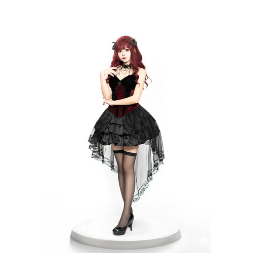 Spice Girls Retro Dark Look Puffy Tuxedo Dress Costume Goth Queen Demon Cosplay Costume DL2066