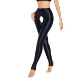 Sexy Pants Silky Oil Shiny Gloss Large Size Open Free Pantyhose Women Leather Pants XX70830