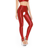 Sexy Pants Silky Oil Shiny Gloss Large Size Open Free Pantyhose Women Leather Pants XX70830
