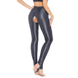 Sexy Pants Silky Oil Shiny Gloss Large Size Open Free Pantyhose Women Leather Pants XX70830