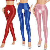 Sexy Pants Silky Oil Shiny Gloss Large Size Open Free Pantyhose Women Leather Pants XX70830