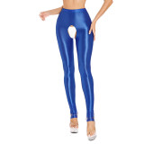 Sexy Pants Silky Oil Shiny Gloss Large Size Open Free Pantyhose Women Leather Pants XX70830