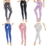 Sexy Pants Silky Oil Shiny Gloss Large Size Open Free Pantyhose Women Leather Pants XX70830