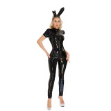 Open Crotch Female Cat Girl Bunny Glossy Patent Leather Magic All Wrap Jumpsuit Sexy Uniform XX69032