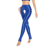 Sexy Pants Silky Oil Shiny Gloss Large Size Open Free Pantyhose Women Leather Pants XX70830