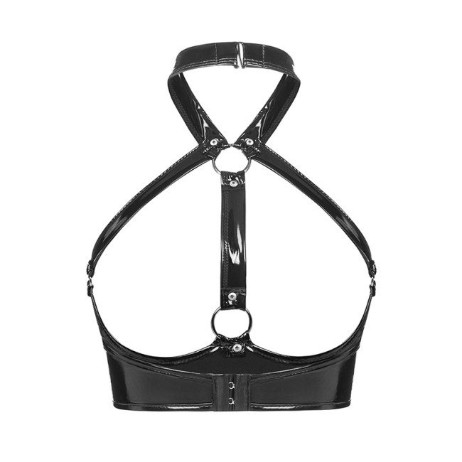 Female Underwear Sexy Leather Bra Strap Adjustable Leather PVC Lingerie Set SX094