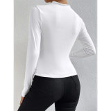 Solid Color Long Sleeve T-shirt Slim Bottoming Femme Joker Pleated Design T-shirt Top ZY1007