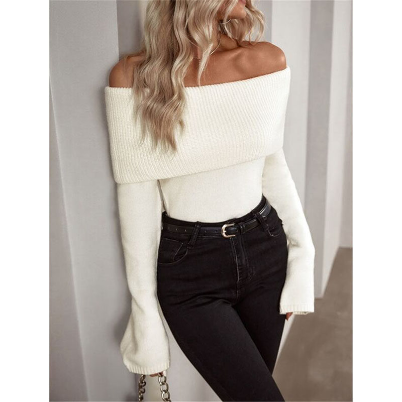 Boat Neck Slim-fit Fashion Sexy Knitted Sweater Long-Sleeved Women's Sweaters ZY1016