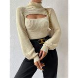 Slim Versatile Sweater Women High-necked Openwork Knitted Sexy Long-Sleeved Sweaters ZY1019