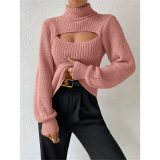 Slim Versatile Sweater Women High-necked Openwork Knitted Sexy Long-Sleeved Sweaters ZY1019