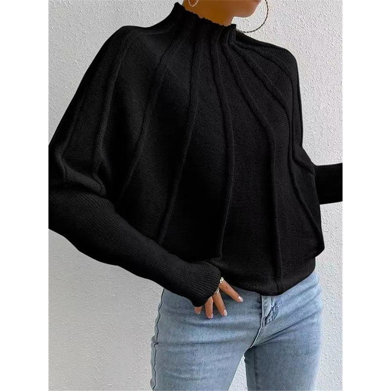 Half High Necked Women's Sweater Set Solid Color Hooded Bat Sleeve Custom Sweater Outside ZY1030