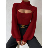 Slim Versatile Sweater Women High-necked Openwork Knitted Sexy Long-Sleeved Sweaters ZY1019