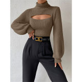 Slim Versatile Sweater Women High-necked Openwork Knitted Sexy Long-Sleeved Sweaters ZY1019