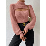 Slim Versatile Sweater Women High-necked Openwork Knitted Sexy Long-Sleeved Sweaters ZY1019