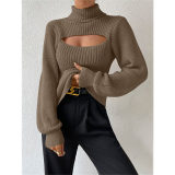 Slim Versatile Sweater Women High-necked Openwork Knitted Sexy Long-Sleeved Sweaters ZY1019