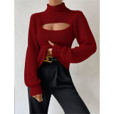 Slim Versatile Sweater Women High-necked Openwork Knitted Sexy Long-Sleeved Sweaters ZY1019