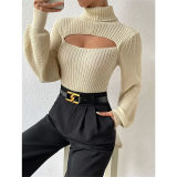Slim Versatile Sweater Women High-necked Openwork Knitted Sexy Long-Sleeved Sweaters ZY1019
