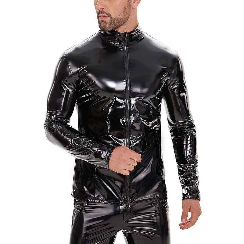 Men Sexy Jacket Long Sleeve Leather Coat Sexy Men Long Leather Coat SX242