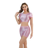 Shiny Silky Two Piece Slim Sexy Breathable Sports Yoga Clothing Leather Tights XX9027
