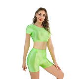 Shiny Silky Two Piece Slim Sexy Breathable Sports Yoga Clothing Leather Tights XX9027