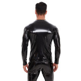 Men's Jacket PVC High Highlight Patent Leather Sexy Slim-Fit Long Sleeve PU T-shirt SX250