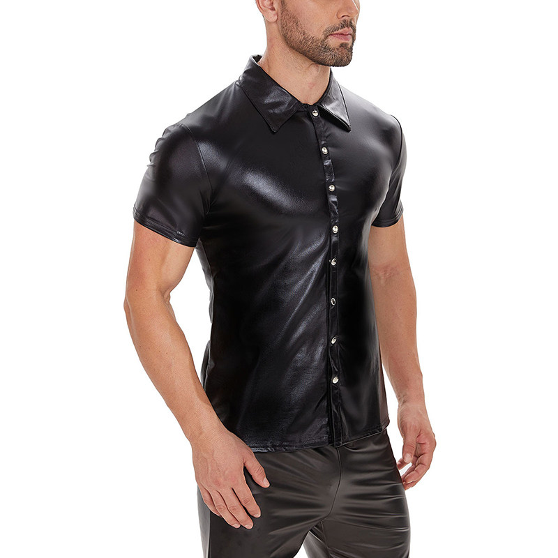 Leather Jacket For Men Short-Sleeved Men PVC High Gloss Patent Coat Sexy Leather Top SX244