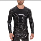 Men's Jacket PVC High Highlight Patent Leather Sexy Slim-Fit Long Sleeve PU T-shirt SX250