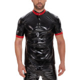 Waterproof Leather  Assorted Colors Vest Men's PU Mirror Bright Leather Round Neck T-shirt SX271