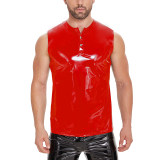 Sleeveless Leather Vest Men's Mirror Slim Casual Waterproof Sexy Men Leather T-shirt SX268