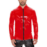Highlight Men's PVC Patent Leather Sexy Long Sleeve Zipper Jacket Top Leather Coat SX265