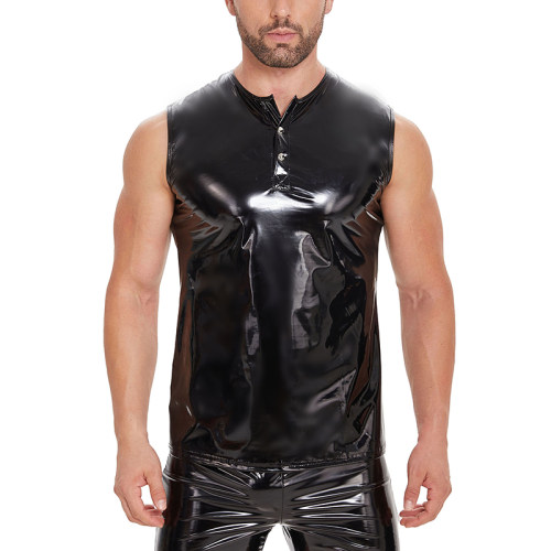 Sleeveless Leather Vest Men's Mirror Slim Casual Waterproof Sexy Men Leather T-shirt SX268