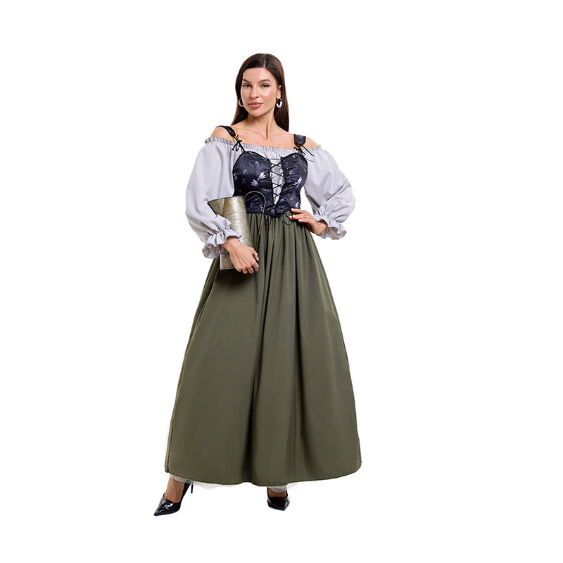 Halloween Medieval Retro One Shoulder Dress Cultural Festival Art Performance Costume DL2072