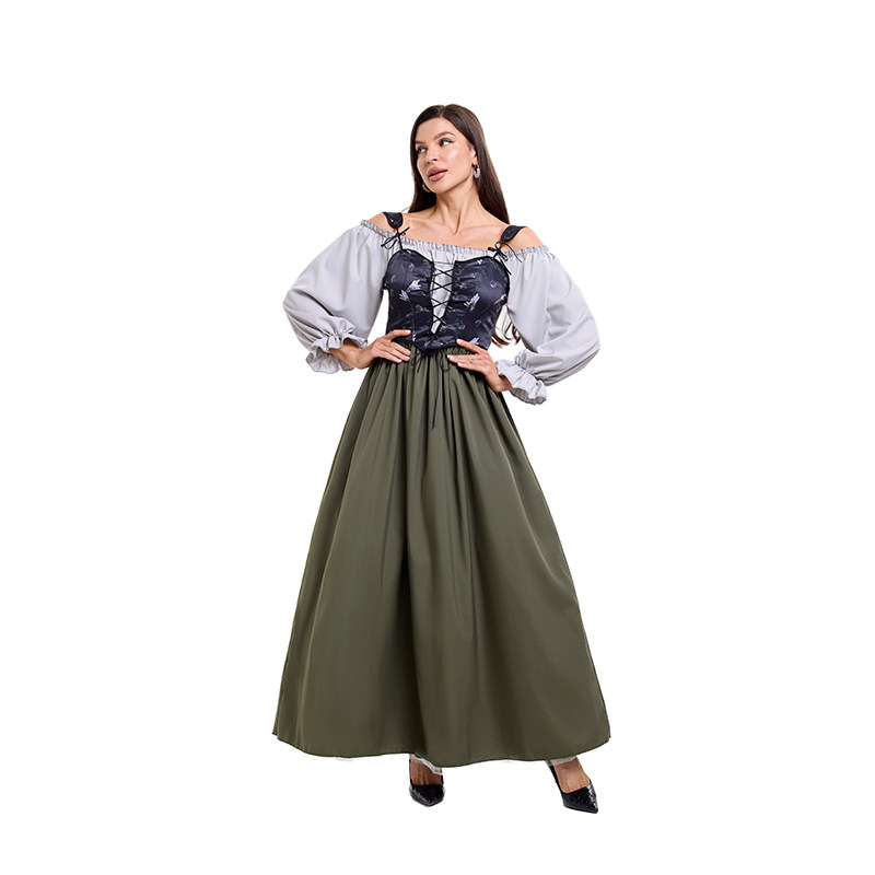 Halloween Medieval Retro One Shoulder Dress Cultural Festival Art Performance Costume DL2072